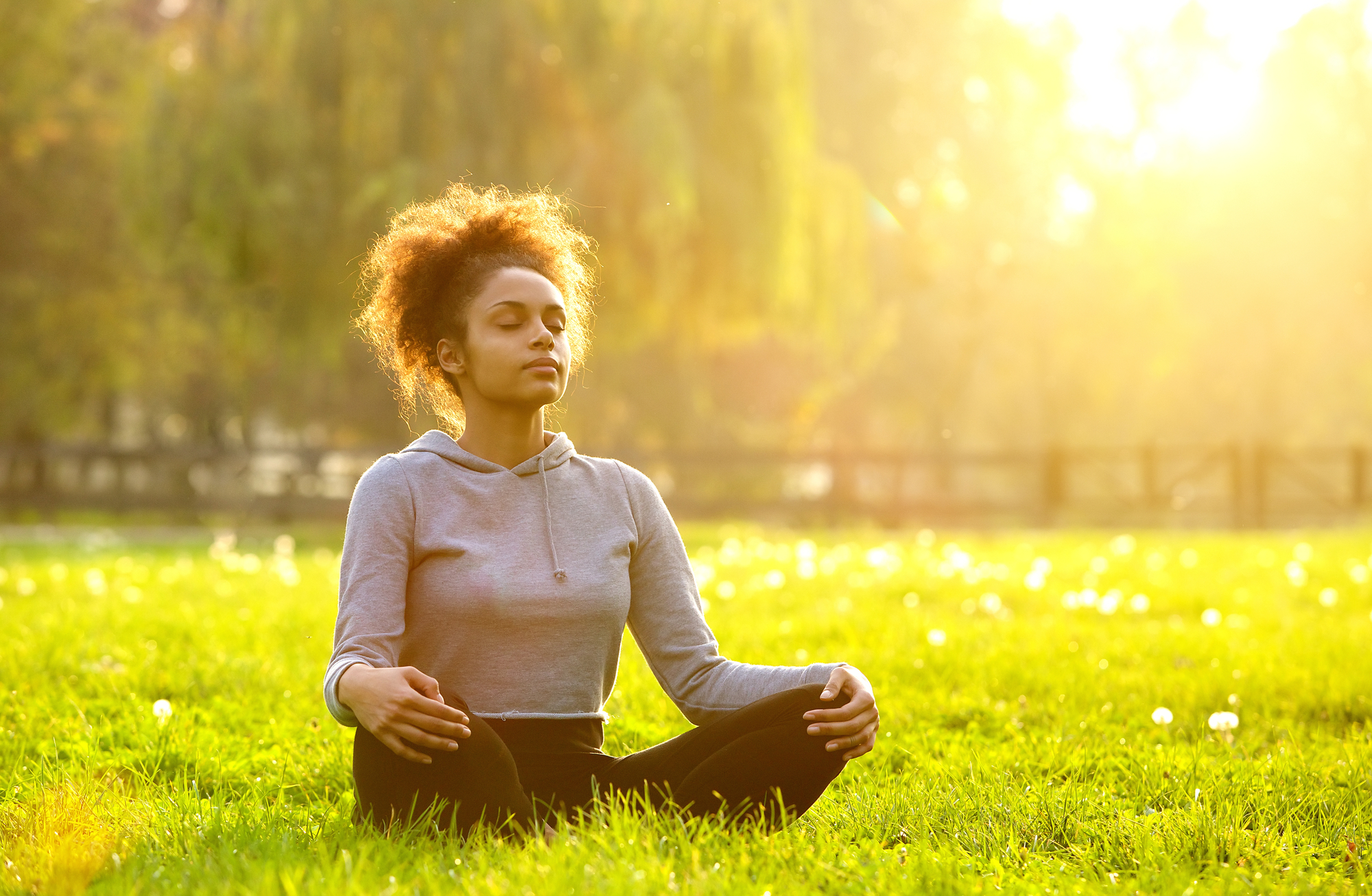 African american woman meditating